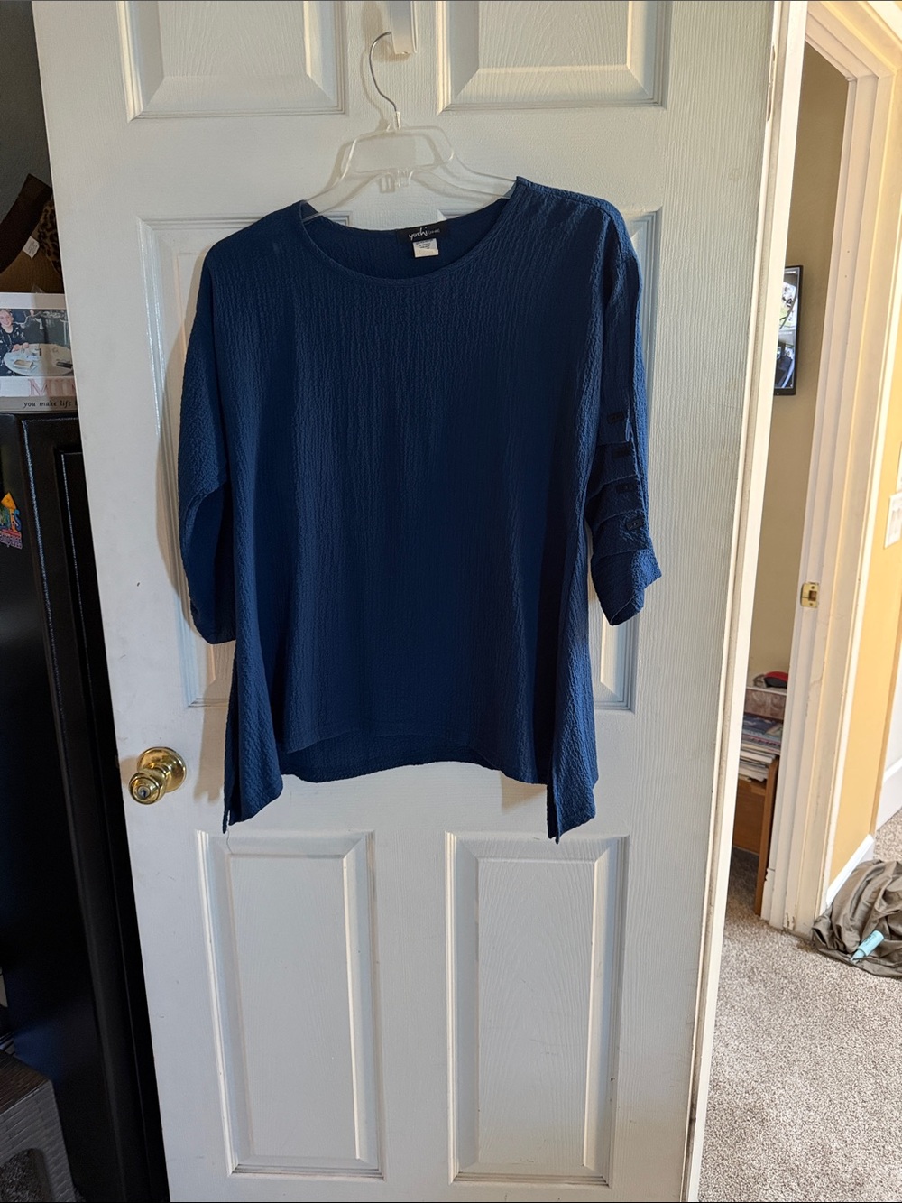Navy Blue Women's Textured Tunic Top - Unbranded